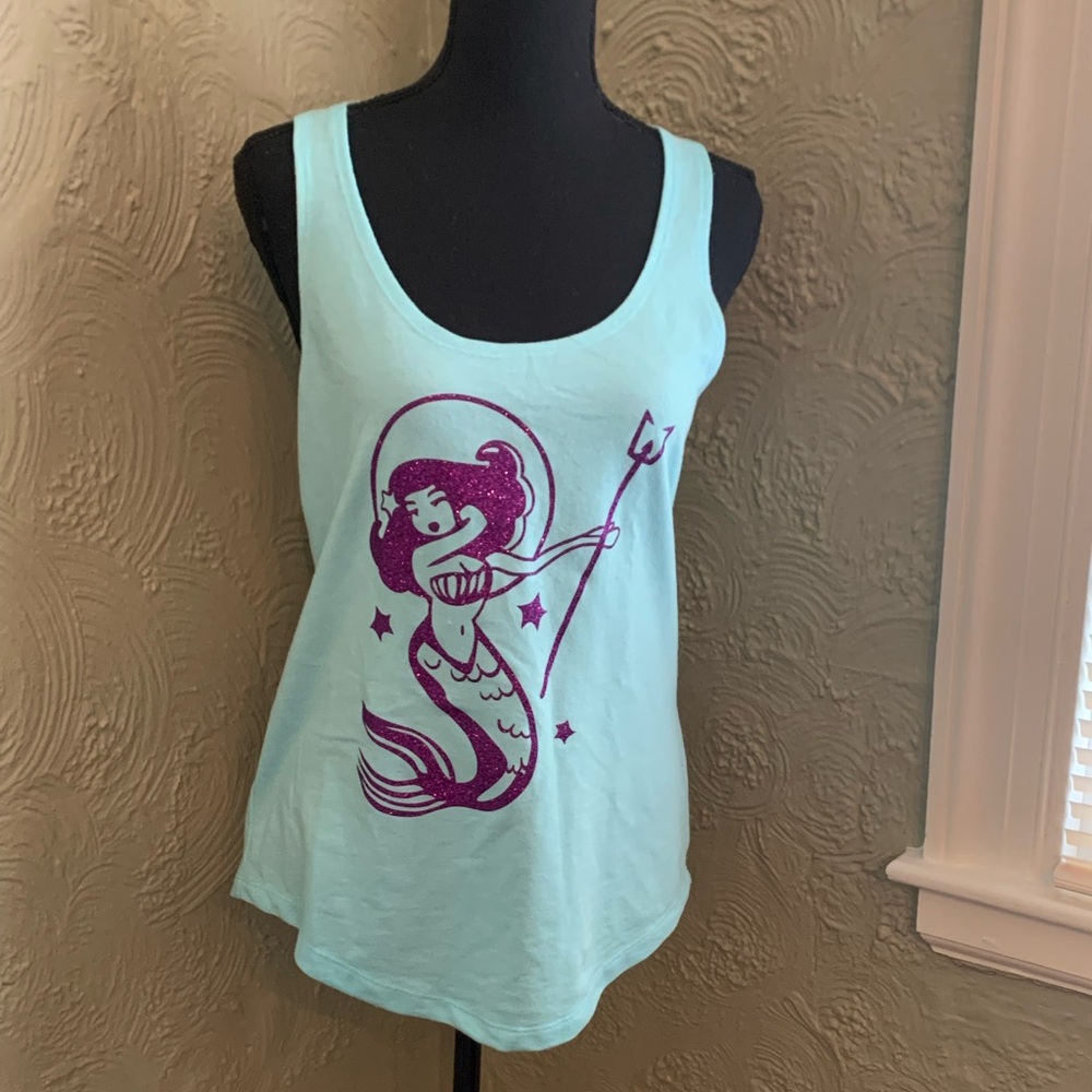 Women’s aqua tank top with glitter mermaid